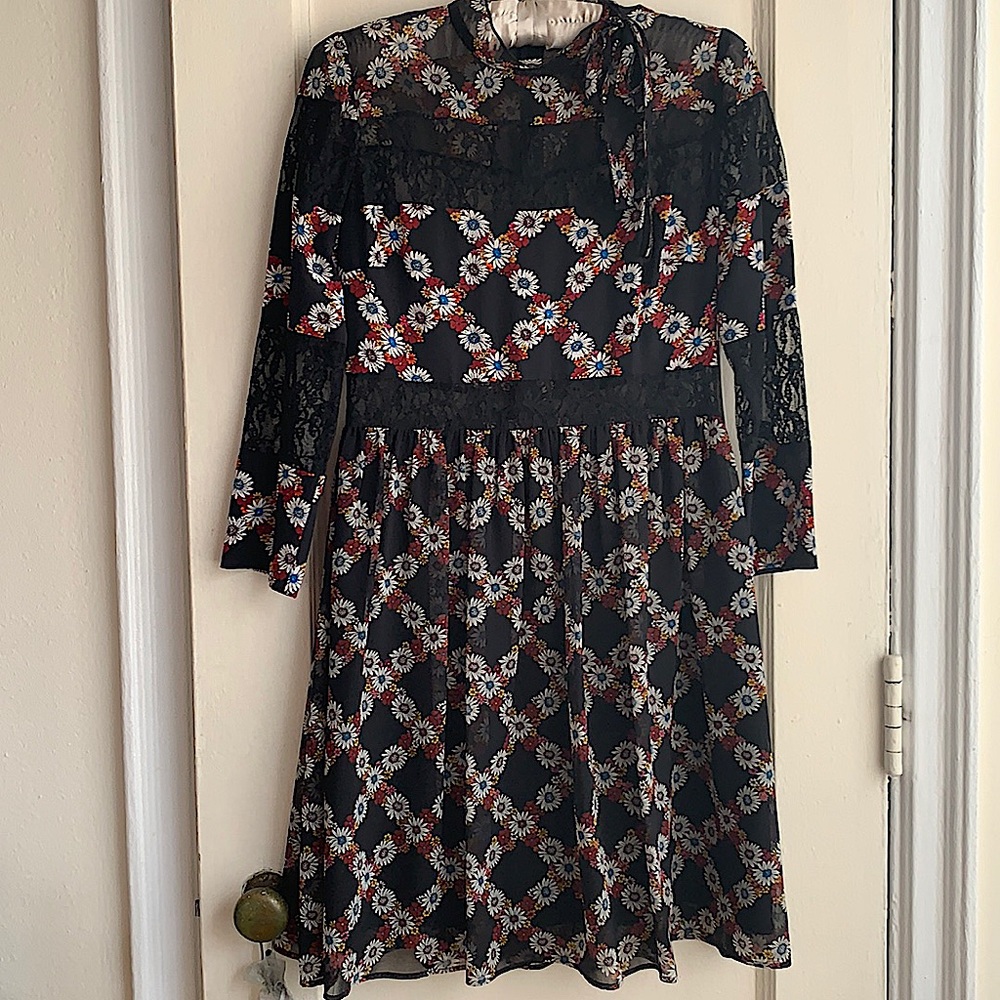 SANDRO SILK RETOX NOIR DAISY MINI DRESS SIZE 1